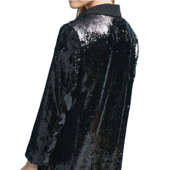 Sequin Blazer Jacket, Black Shawl Collar, Party Evening Cocktail - Picture 8 of 12